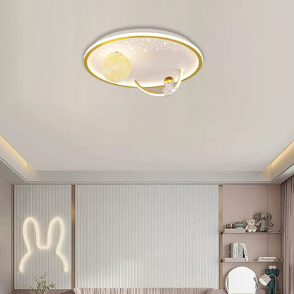 Contemporary Creative Kid Spherical Round Iron Glass Acrylic LED Flush Mount Ceiling Light For Bedroom