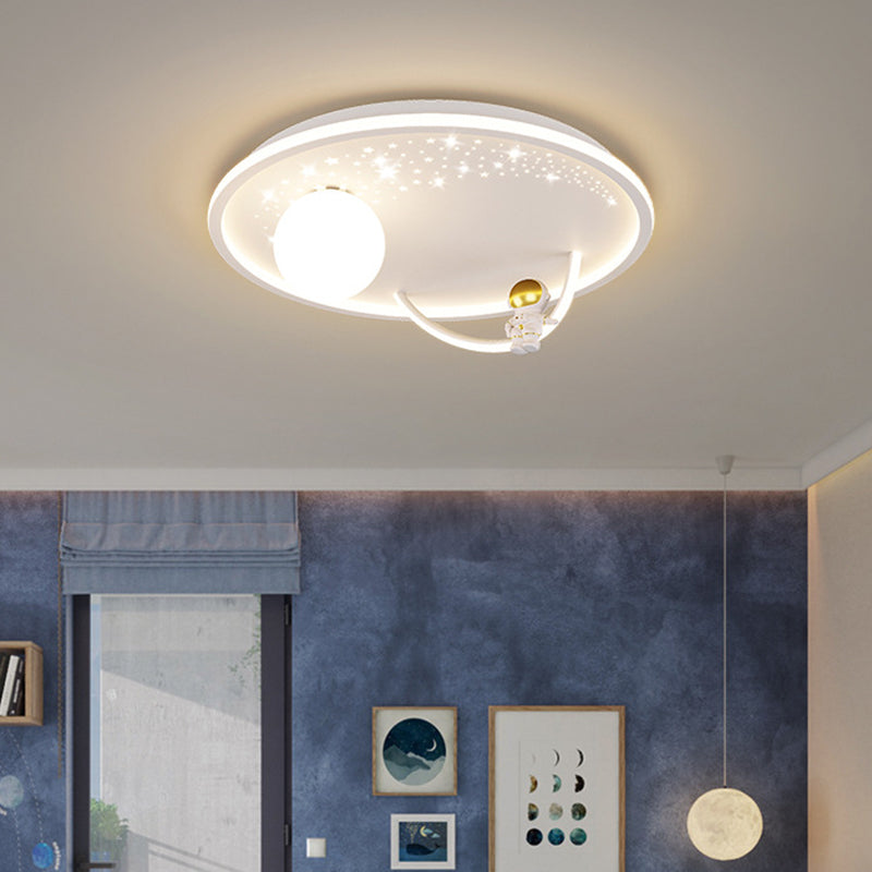 Contemporary Creative Kid Spherical Round Iron Glass Acrylic LED Flush Mount Ceiling Light For Bedroom