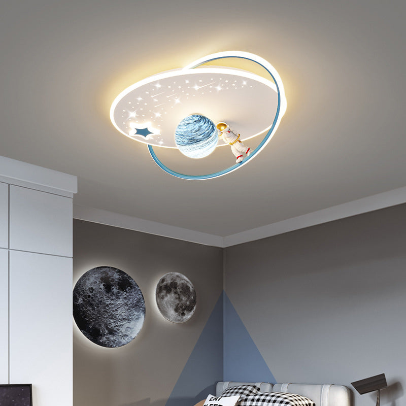 Contemporary Creative Kid Spherical Round Iron Glass Acrylic LED Flush Mount Ceiling Light For Bedroom