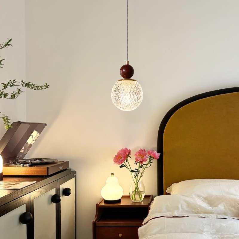 Modern Minimalist Spherical Cylindrical Gourd-Shaped Iron Wooden Acrylic 1-Light Pendant Light For Dining Room