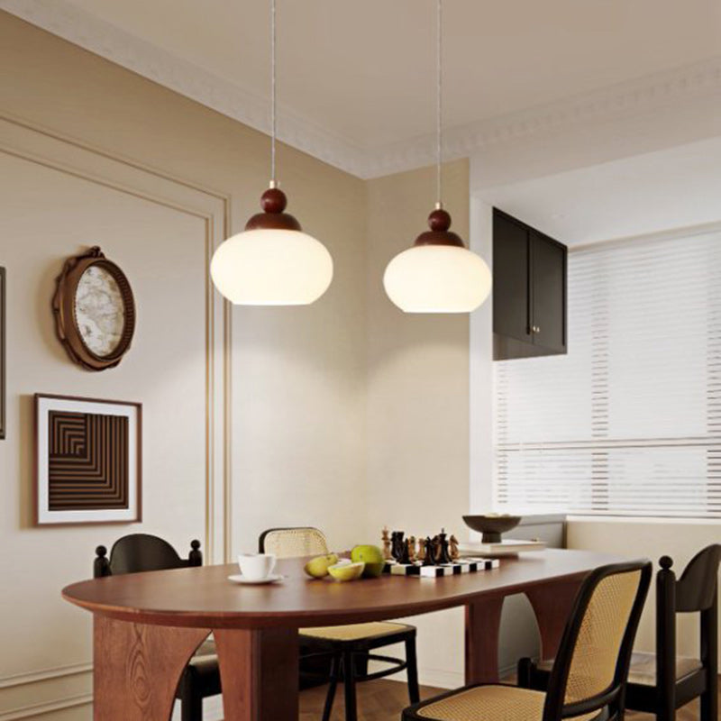 Modern Minimalist Spherical Cylindrical Gourd-Shaped Iron Wooden Acrylic 1-Light Pendant Light For Dining Room