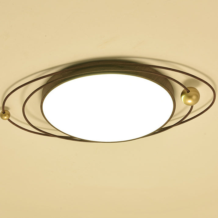 Contemporary Creative Cylindrical Spherical Planetary Shape Iron Acrylic LED Flush Mount Ceiling Light For Bedroom