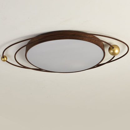 Contemporary Creative Cylindrical Spherical Planetary Shape Iron Acrylic LED Flush Mount Ceiling Light For Bedroom