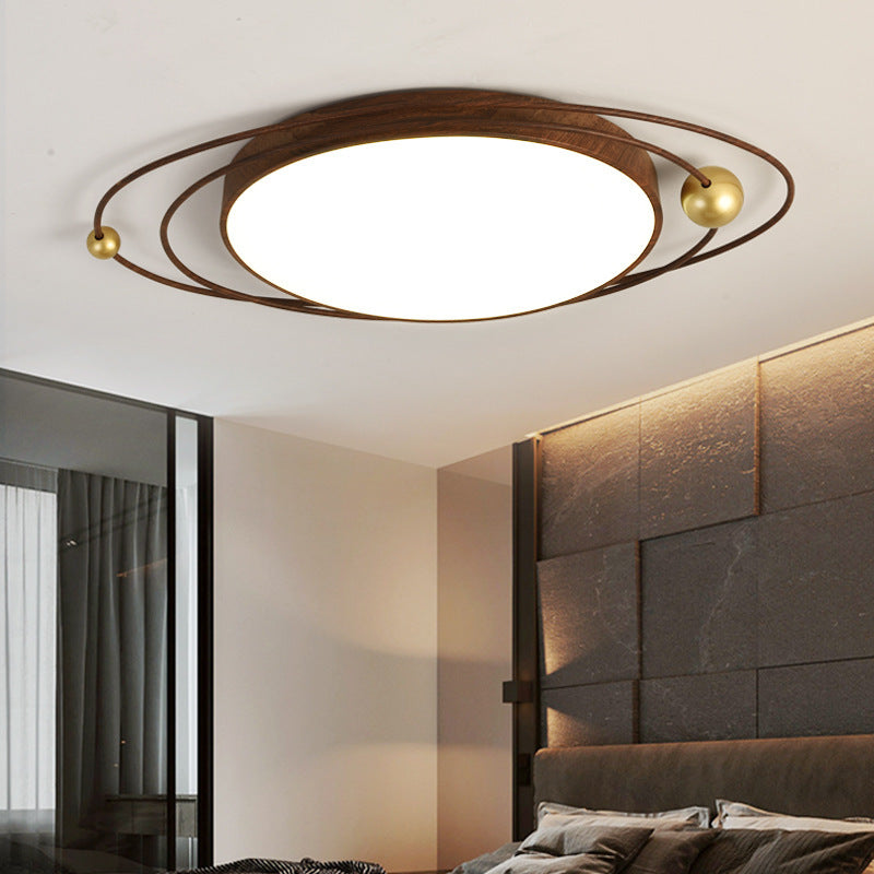 Contemporary Creative Cylindrical Spherical Planetary Shape Iron Acrylic LED Flush Mount Ceiling Light For Bedroom