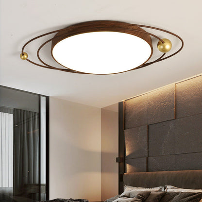 Contemporary Creative Cylindrical Spherical Planetary Shape Iron Acrylic LED Flush Mount Ceiling Light For Bedroom