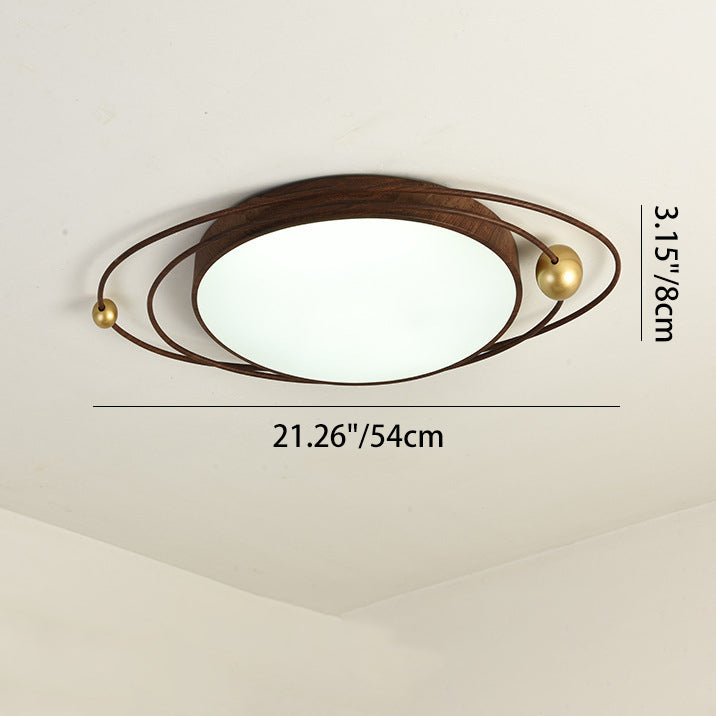 Contemporary Creative Cylindrical Spherical Planetary Shape Iron Acrylic LED Flush Mount Ceiling Light For Bedroom