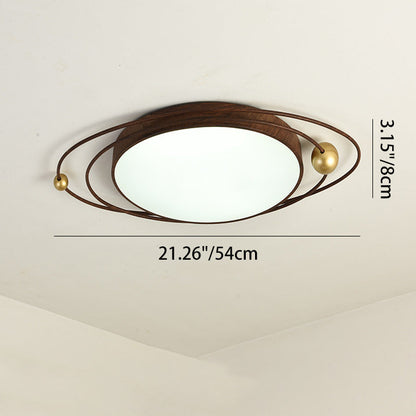 Contemporary Creative Cylindrical Spherical Planetary Shape Iron Acrylic LED Flush Mount Ceiling Light For Bedroom