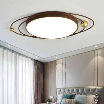 Contemporary Creative Cylindrical Spherical Planetary Shape Iron Acrylic LED Flush Mount Ceiling Light For Bedroom