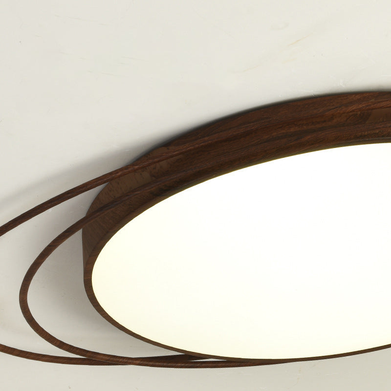 Contemporary Creative Cylindrical Spherical Planetary Shape Iron Acrylic LED Flush Mount Ceiling Light For Bedroom
