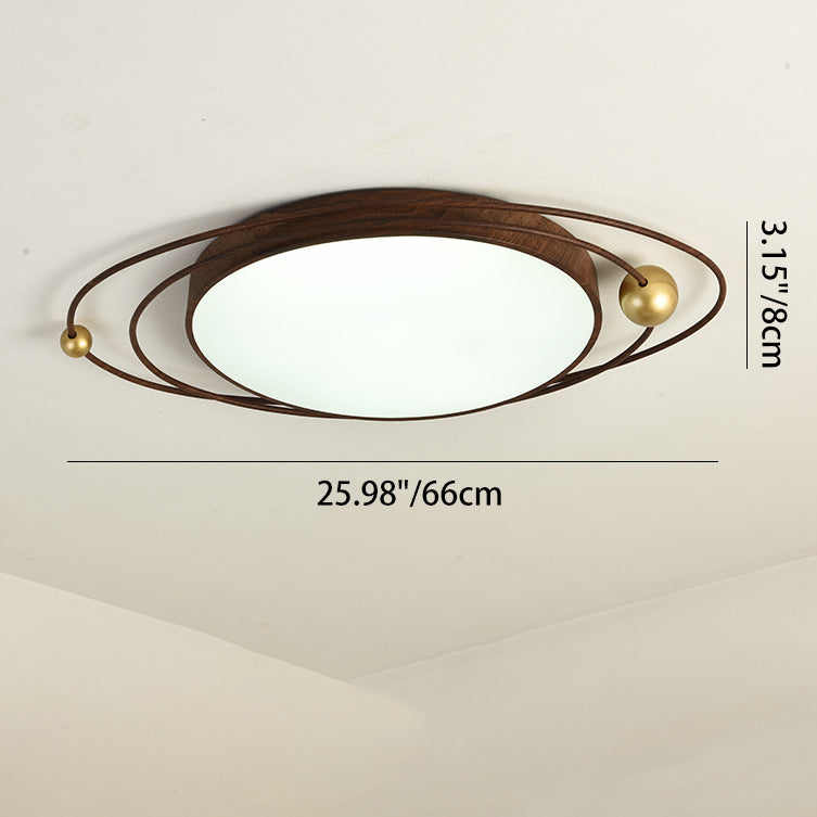 Contemporary Creative Cylindrical Spherical Planetary Shape Iron Acrylic LED Flush Mount Ceiling Light For Bedroom