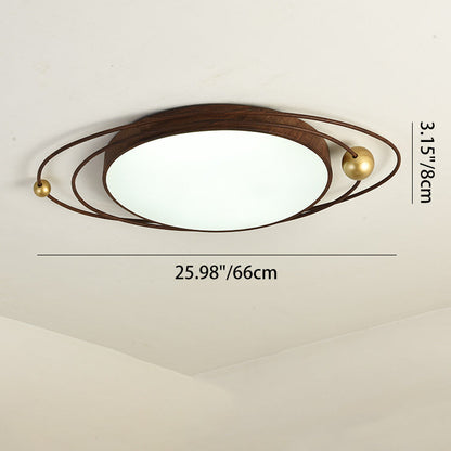 Contemporary Creative Cylindrical Spherical Planetary Shape Iron Acrylic LED Flush Mount Ceiling Light For Bedroom