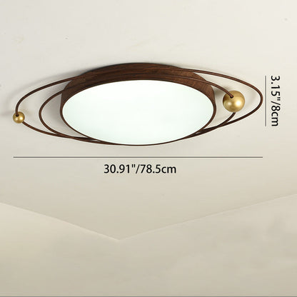 Contemporary Creative Cylindrical Spherical Planetary Shape Iron Acrylic LED Flush Mount Ceiling Light For Bedroom