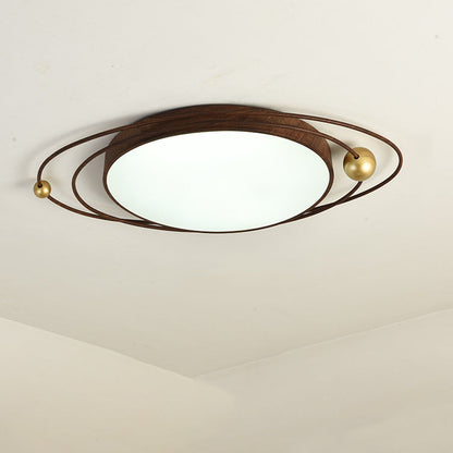 Contemporary Creative Cylindrical Spherical Planetary Shape Iron Acrylic LED Flush Mount Ceiling Light For Bedroom