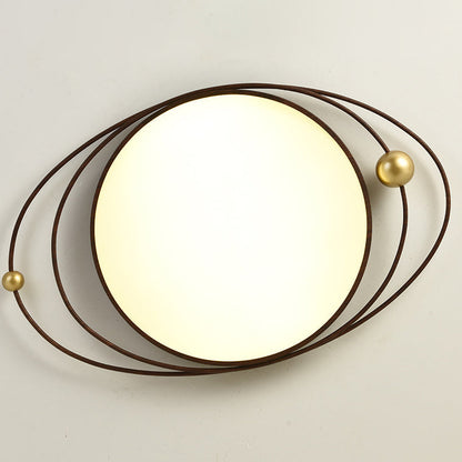 Contemporary Creative Cylindrical Spherical Planetary Shape Iron Acrylic LED Flush Mount Ceiling Light For Bedroom