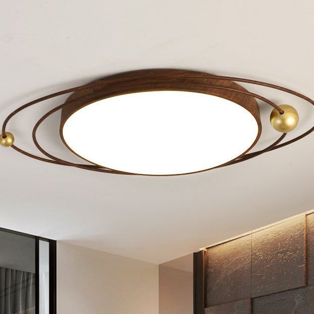 Contemporary Creative Cylindrical Spherical Planetary Shape Iron Acrylic LED Flush Mount Ceiling Light For Bedroom