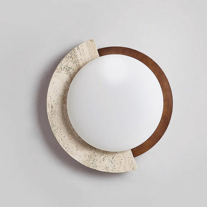 Traditional Vintage Round Beige Travertine Plastic LED Flush Mount Ceiling Light For Living Room