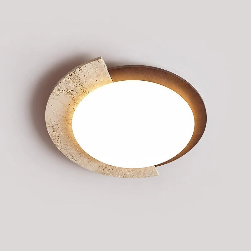 Traditional Vintage Round Beige Travertine Plastic LED Flush Mount Ceiling Light For Living Room