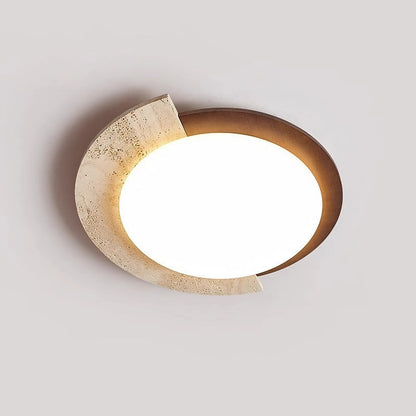 Traditional Vintage Round Beige Travertine Plastic LED Flush Mount Ceiling Light For Living Room