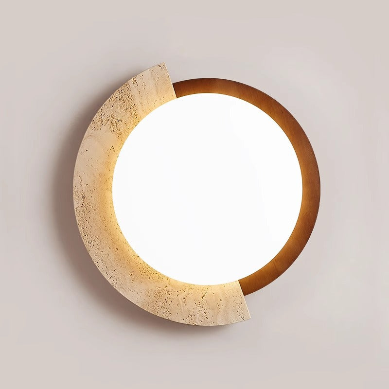 Traditional Vintage Round Beige Travertine Plastic LED Flush Mount Ceiling Light For Living Room