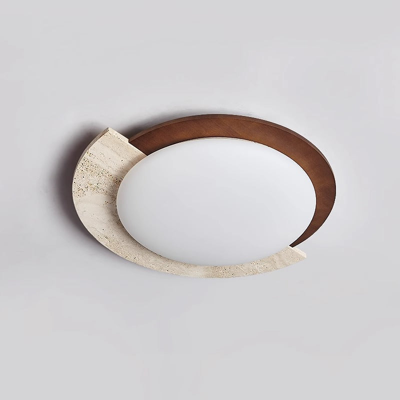 Traditional Vintage Round Beige Travertine Plastic LED Flush Mount Ceiling Light For Living Room