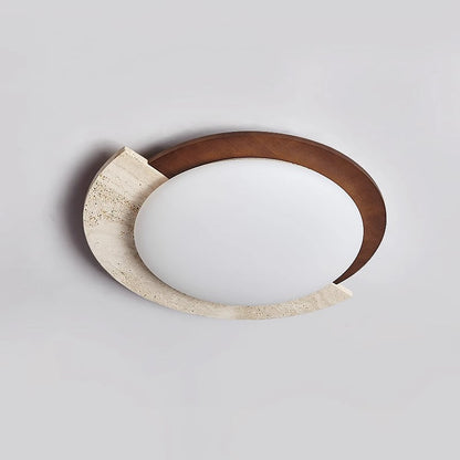 Traditional Vintage Round Beige Travertine Plastic LED Flush Mount Ceiling Light For Living Room