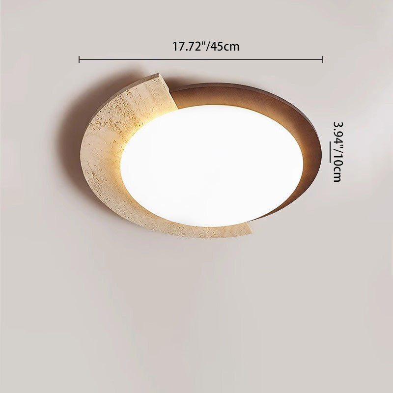 Traditional Vintage Round Beige Travertine Plastic LED Flush Mount Ceiling Light For Living Room