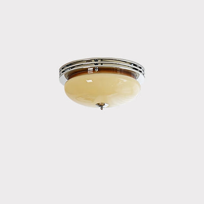 Traditional Vintage Round Hardware Glass LED Flush Mount Ceiling Light For Living Room