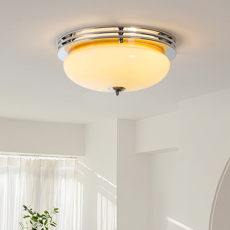 Traditional Vintage Round Hardware Glass LED Flush Mount Ceiling Light For Living Room