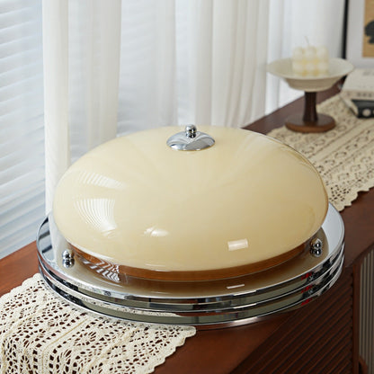 Traditional Vintage Round Hardware Glass LED Flush Mount Ceiling Light For Living Room