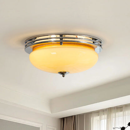 Traditional Vintage Round Hardware Glass LED Flush Mount Ceiling Light For Living Room