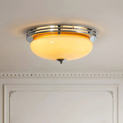 Traditional Vintage Round Hardware Glass LED Flush Mount Ceiling Light For Living Room