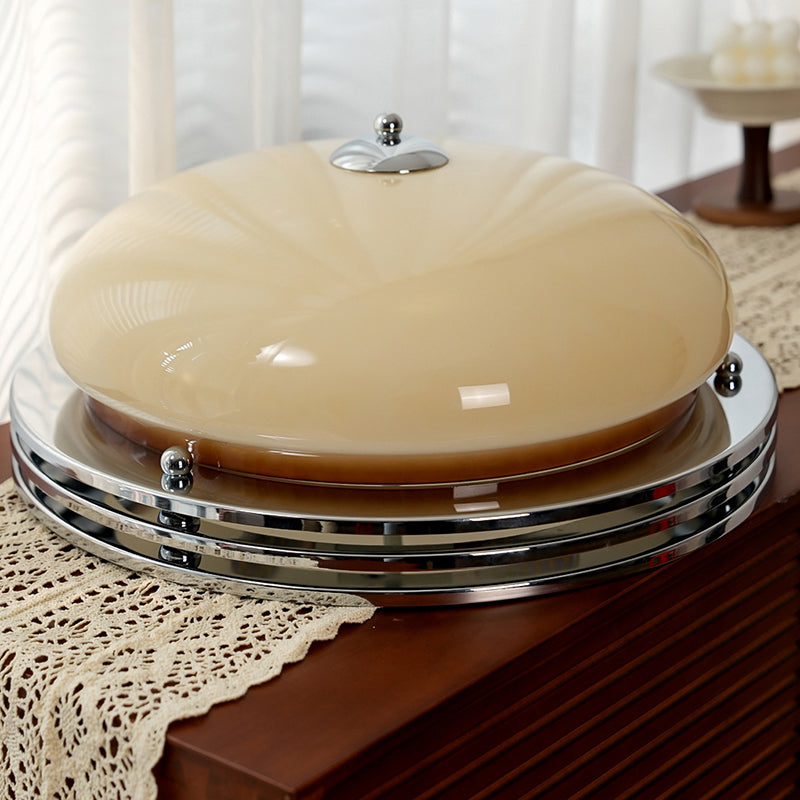 Traditional Vintage Round Hardware Glass LED Flush Mount Ceiling Light For Living Room