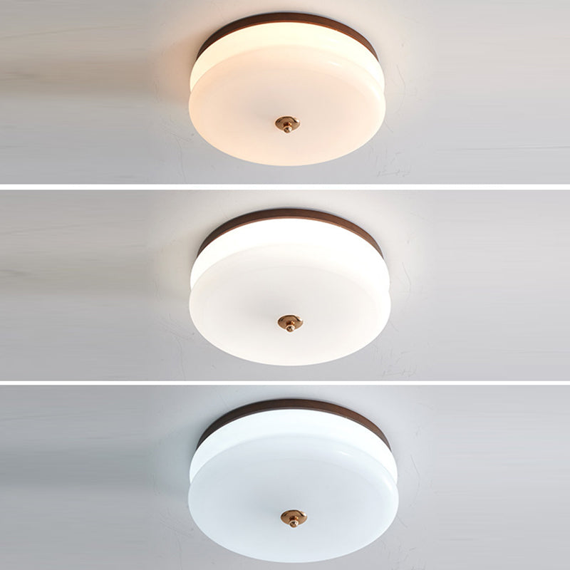Traditional French Round Double Iron Solid Wood Glass LED Flush Mount Ceiling Light For Living Room