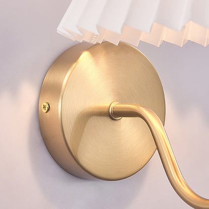 Modern Minimalist Round Cone Folding Fabric Iron 1-Light Wall Sconce Lamp For Bedroom