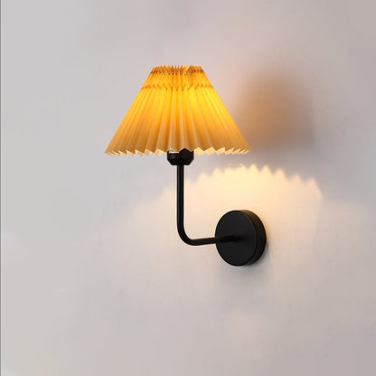 Modern Minimalist Round Pleated Iron Fabric 1-Light Wall Sconce Lamp For Bedroom