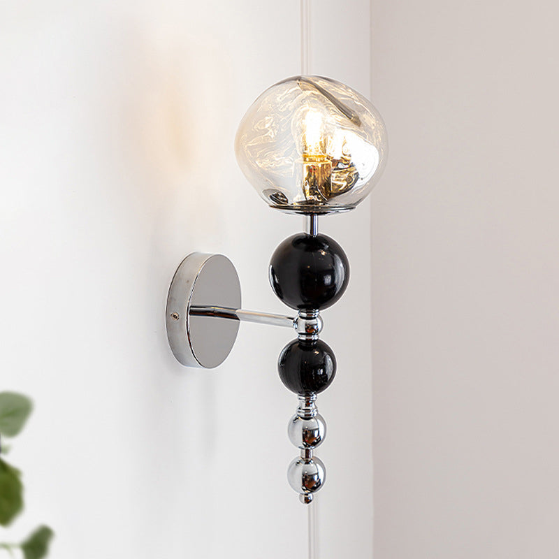 Contemporary Nordic Round Multi Orb Glass Wood Iron 1-Light Wall Sconce Lamp For Living Room