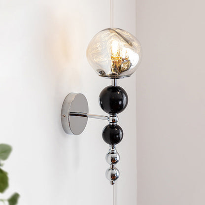 Contemporary Nordic Round Multi Orb Glass Wood Iron 1-Light Wall Sconce Lamp For Living Room