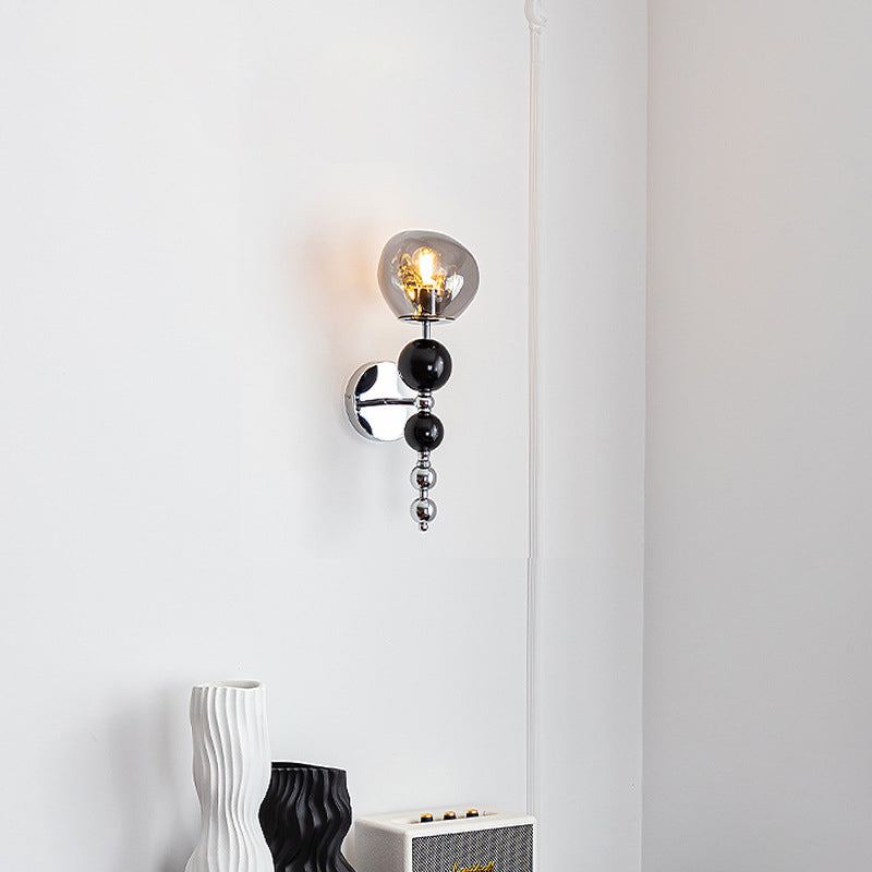 Contemporary Nordic Round Multi Orb Glass Wood Iron 1-Light Wall Sconce Lamp For Living Room
