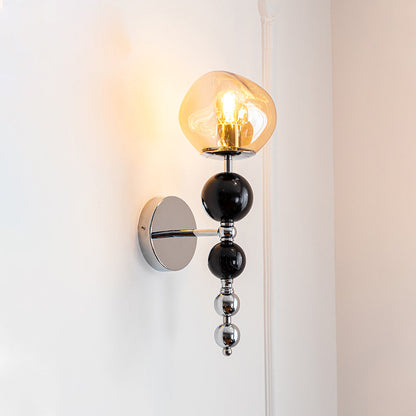 Contemporary Nordic Round Multi Orb Glass Wood Iron 1-Light Wall Sconce Lamp For Living Room