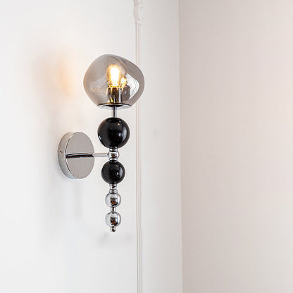 Contemporary Nordic Round Multi Orb Glass Wood Iron 1-Light Wall Sconce Lamp For Living Room