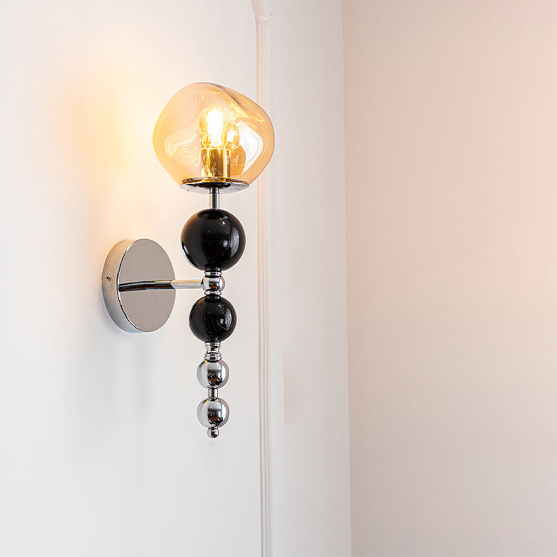 Contemporary Nordic Round Multi Orb Glass Wood Iron 1-Light Wall Sconce Lamp For Living Room