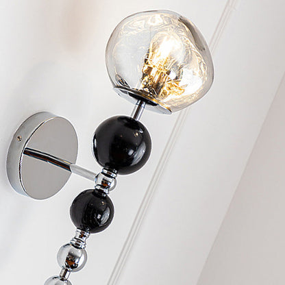 Contemporary Nordic Round Multi Orb Glass Wood Iron 1-Light Wall Sconce Lamp For Living Room