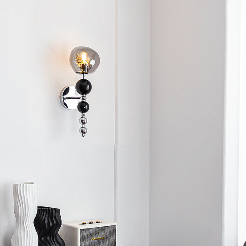 Contemporary Nordic Round Multi Orb Glass Wood Iron 1-Light Wall Sconce Lamp For Living Room