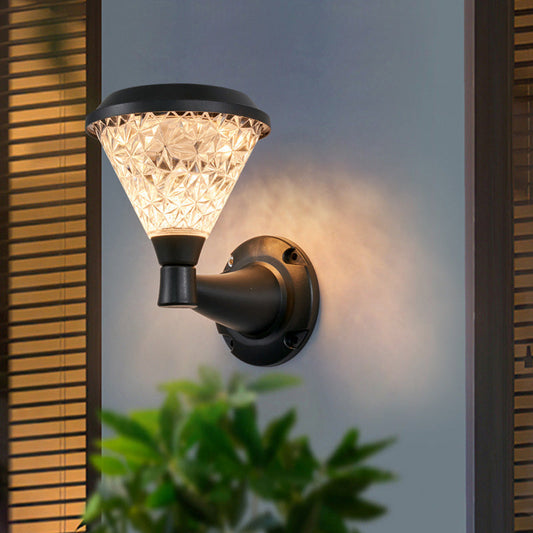 مصباح حائط LED دائري مربع الشكل يعمل بالطاقة الشمسية بتصميم عصري بسيط للفناء الخارجي 