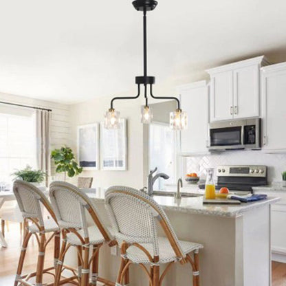 Modern Minimalist Rectangular Shade Branch Iron Crystal 3-Light Chandelier For Living Room