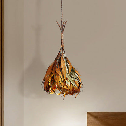 Contemporary Retro Round Cone Leaf 1-Light Pendant Light For Living Room