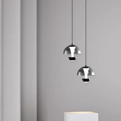 Modern Minimalist Round Dome Copper Glass Aluminum LED Pendant Light For Bedroom