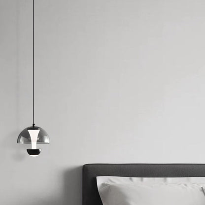 Modern Minimalist Round Dome Copper Glass Aluminum LED Pendant Light For Bedroom