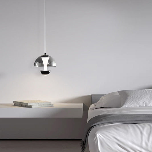 Modern Minimalist Round Dome Copper Glass Aluminum LED Pendant Light For Bedroom