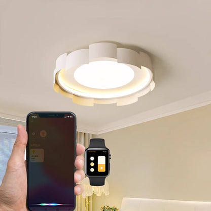Modern Minimalist Round Flower Iron Acrylic LED Flush Mount Ceiling Light For Bedroom